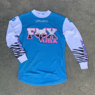 Vtg 70s 80s 90s Fox Racing Motocross Moto - X Jersey Image Made In Usa Zebra Blue