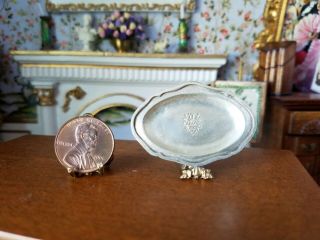 Vintage Dollhouse Miniature Sterling Silver Platter Tray Marked Crown