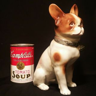 7 3/4 " Large French Bulldog Porcelain Figurine Vtg Art Dog Statue Bell Collar