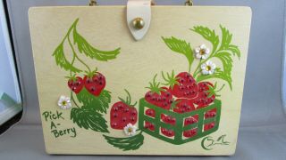 Vintage Enid Collins Of Texas Wood Purse / Bag Pick A Berry Strawberry Purse