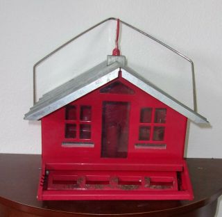 Vintage Charming Big Red Adjustable Metal Bird Feeder House Barn Weather Vane