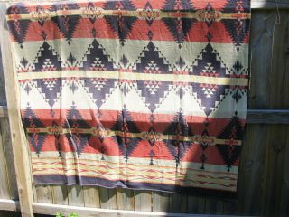 Vtg Camp Blanket 40s/ 50s Native Southwest Cotton Blend Reversible