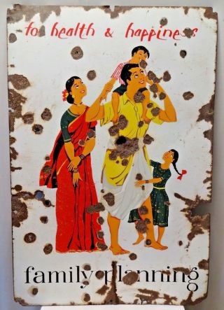 Vintage Enamel Porcelain Sign Indian Family Planning For Health And Happines Old
