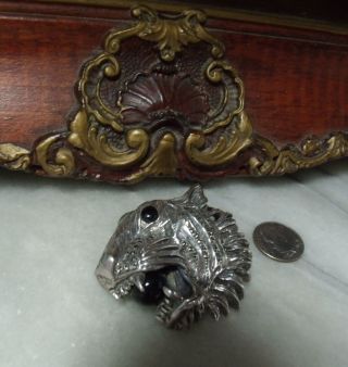 Art Deco Vintage Sterling Silver Heavy Tiger Rare Onyx Marcasite Brooch Pin