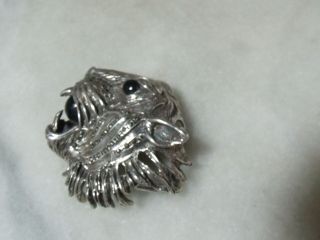 Art Deco Vintage Sterling Silver Heavy Tiger Rare Onyx Marcasite Brooch Pin 4