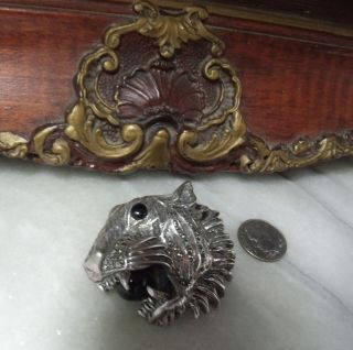 Art Deco Vintage Sterling Silver Heavy Tiger Rare Onyx Marcasite Brooch Pin 6