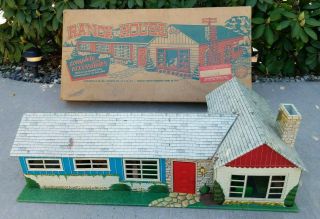 Vintage Louis Marx & Co Tin Litho Ranch House W/box/accessories Furniture/people
