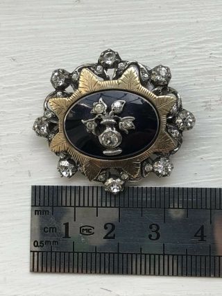 VINTAGE Hallmarked Paste Enamel Sterling Silver Brooch With Gold Decoration. 3