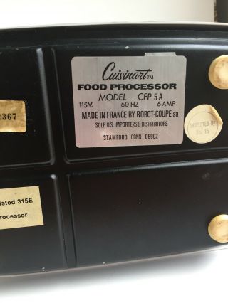 Vintage Cuisinart Food Processor Model CFP 5A 7