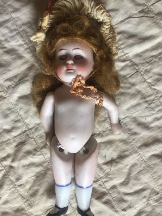 Antique Bisque German Doll 6” Brown Sleep Eyes French Outfit 4