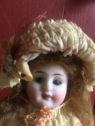 Antique Bisque German Doll 6” Brown Sleep Eyes French Outfit 7