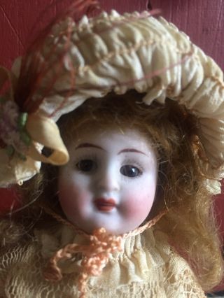 Antique Bisque German Doll 6” Brown Sleep Eyes French Outfit 8