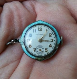 Antique Sterling Silver & Blue Enamel Art Deco Ladies Pendant Watch Swiss 3