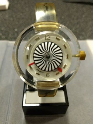 1960s Lucite Dynasty Swiss Mechanical Watch,  Endura Watch Co Spinning Dial