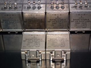 Two vintage Siemens PIO capacitors 2x2 uF / 400V Klangfilm,  glass end seal 8