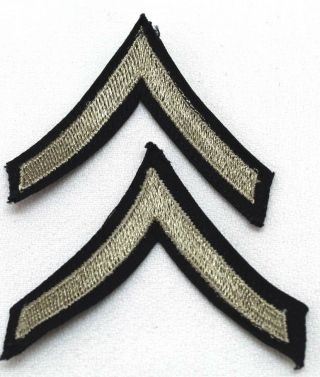 Wwii Us Private First Class Chevrons Silver On Dark Blue Cotton Twill Pair P1414
