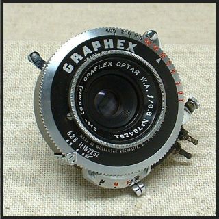Classic Vintage Graflex Optar 65mm F/6.  8 Wide - Angle Lens In Graphex Shutter