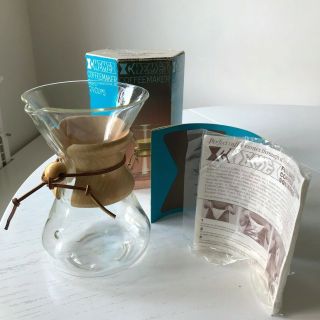 Vintage Chemex Coffee Maker W/ Box Instructions Filters Mid Century Green Pyrex
