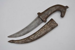 Vintage indo persian islamic silver damascened jambiya letter opener dagger 3