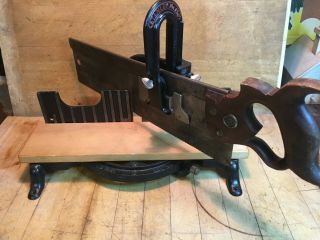 Antique Vintage Stanley No 150 Miter Saw Box Beauty With Keen Kutter 16 " Saw