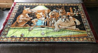 Vintage Dogs Playing Pool Billards Wall Tapestry Area Rug Man Cave 48” X 70“