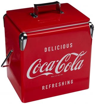 Vintage Beverage Cooler Ice Box Tin Lunch Box 8 Gallon Red Metal Coke Coca Cola