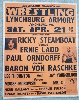 Wrestling Poster.  Vintage Mid - Atlantic Nwa Wcw Wwf Steamboat