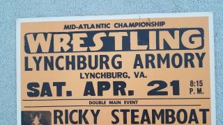 Wrestling Poster.  Vintage Mid - Atlantic NWA WCW WWF Steamboat 2