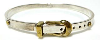 Mexico Sterling Silver 10k Gold Screw Belt Buckle Bit Hinged Bangle Bracelet