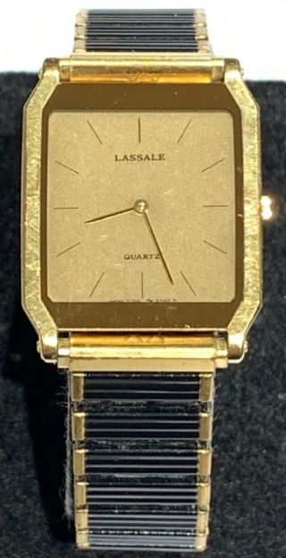 Vintage Seiko Lassale Mens Gold Dress Watch 7750 - 5179 Black Hirsch