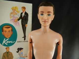 VINTAGE BARBIE 1961 - 62 BRUNETTE FLOCKED KEN DOLL w/ BOX WRIST TAG 750 2