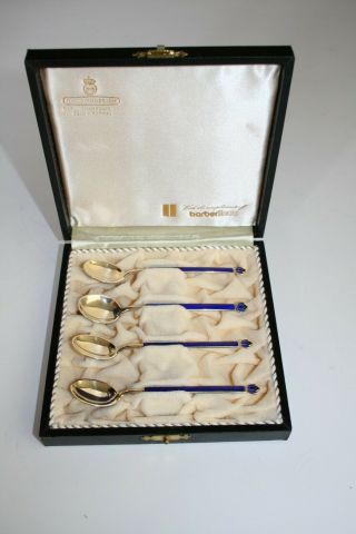 David Andersen Sterling Silver Cobalt Blue Enamel Spoons Boxed Set Of 4