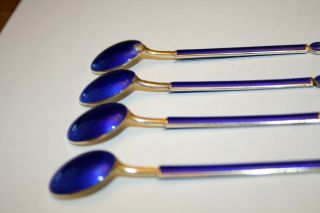 David Andersen Sterling Silver Cobalt Blue Enamel Spoons Boxed Set of 4 4