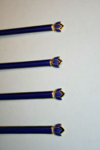 David Andersen Sterling Silver Cobalt Blue Enamel Spoons Boxed Set of 4 6