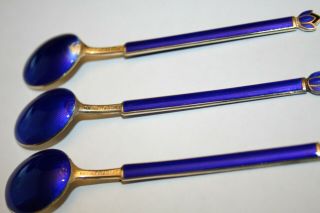 David Andersen Sterling Silver Cobalt Blue Enamel Spoons Boxed Set of 4 7