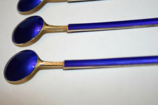 David Andersen Sterling Silver Cobalt Blue Enamel Spoons Boxed Set of 4 8