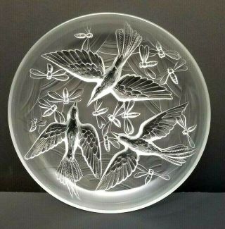 Art Deco Verlys Birds Bees Bowl Frosted Glass Signed Vintage