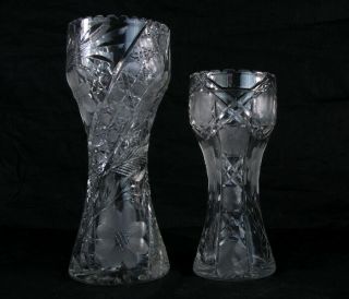 Vintage Brilliant Cut Glass Corset Vases Flower Period 8 " 10 "
