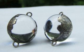 Art Deco Sterling Silver Pools of Light Undrilled Quartz 2 x Orbs for Earrings 4