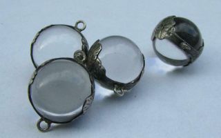 Art Deco Sterling Silver Pools of Light Undrilled Quartz 2 x Orbs for Earrings 5