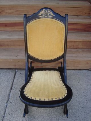 Vintage Wood Folding Rocker Rocking Chair Gold Velour Seat W Bicentennial Eagle