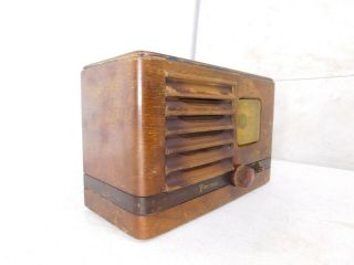 VTG 1938 Antique Deco Table Top Tube Radio Emerson Baby Midget Wood Case AX - 217 3