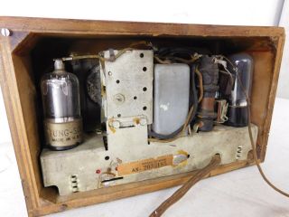 VTG 1938 Antique Deco Table Top Tube Radio Emerson Baby Midget Wood Case AX - 217 7