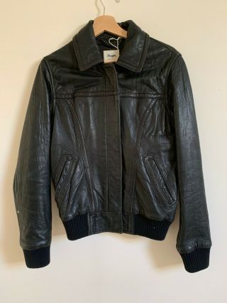 Indie Retro Vintage Black Leather Jacket Medium Topshop Topman Urban Outfitters