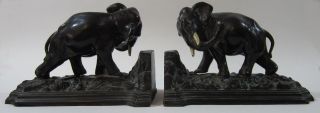 Vintage Ronson Metal Elephant Bookends Very Detailed Sculpture Quality Pair