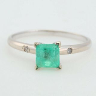 Vintage 14k White Gold Emerald And Diamond Ring