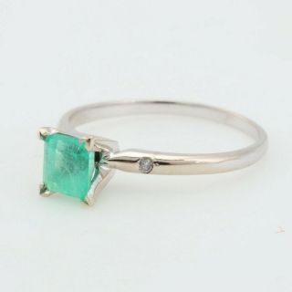 Vintage 14K White Gold Emerald and Diamond Ring 4