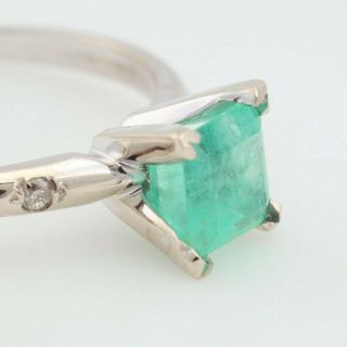 Vintage 14K White Gold Emerald and Diamond Ring 5