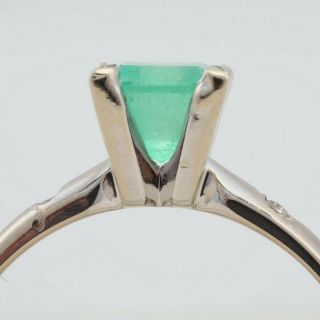 Vintage 14K White Gold Emerald and Diamond Ring 6