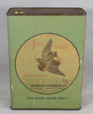 Vintage American Powder Mills Dead Shot Smokeless Tin Duck Can